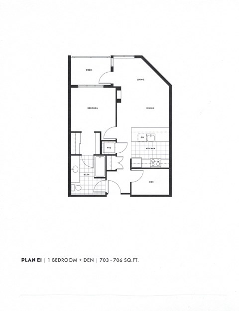 Floor plan for 1 bed, 1 bath, 706 sqft